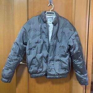 CHANEL Gray Quilted Logo-Panel Puffer Jacket size 34 - NWOT